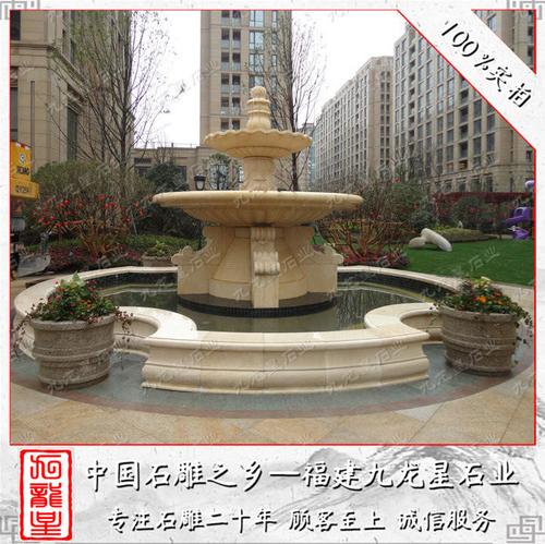 双层花岗岩锈石水钵搭配喷水石雕 园区景观喷泉 可来图加工 九龙星